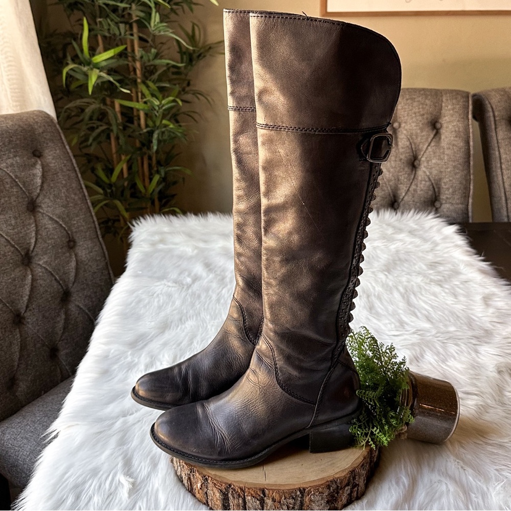 Vince Camuto Bollo Tall Black Leather Studded Riding Boots 8.5 - Picture 6 of 10